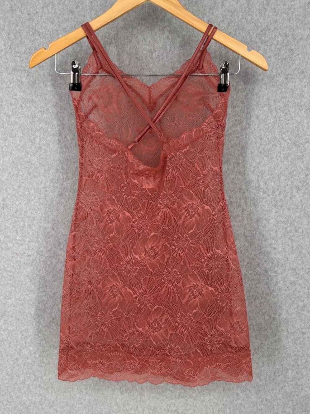 Victorias Secret V Neck Stretch Lace Slip Dress Nightie Size XS Mauve Rose Pink - Picture 3 of 12